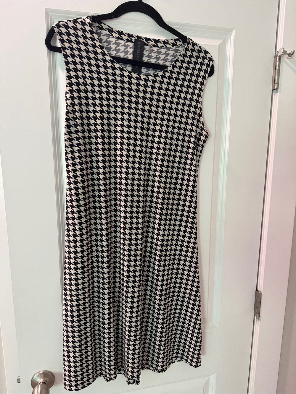 Norma Kamali Black and White Houndstooth Sleeveless Midi Dress